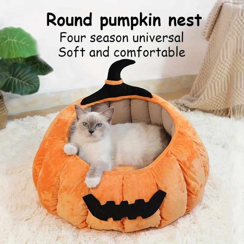 Cat Bed Cozy Halloween Pumpkin Pet Bed
