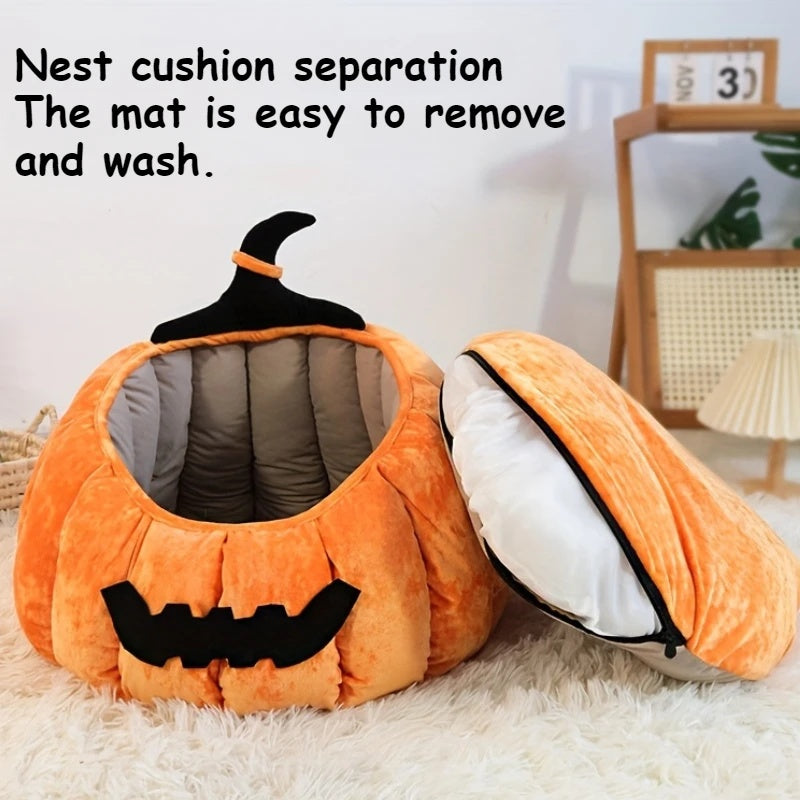 Cat Bed Cozy Halloween Pumpkin Pet Bed