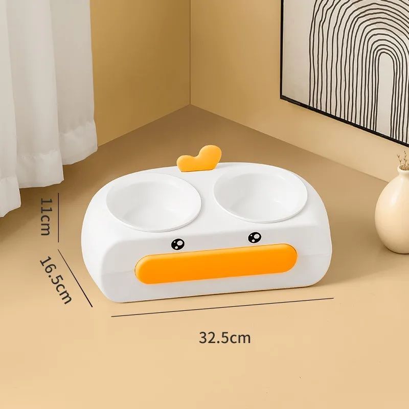 Duck Design Pet Double Bowl Plastic Kitten