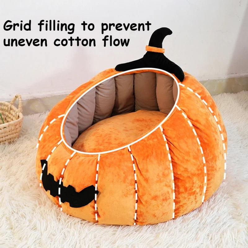 Cat Bed Cozy Halloween Pumpkin Pet Bed