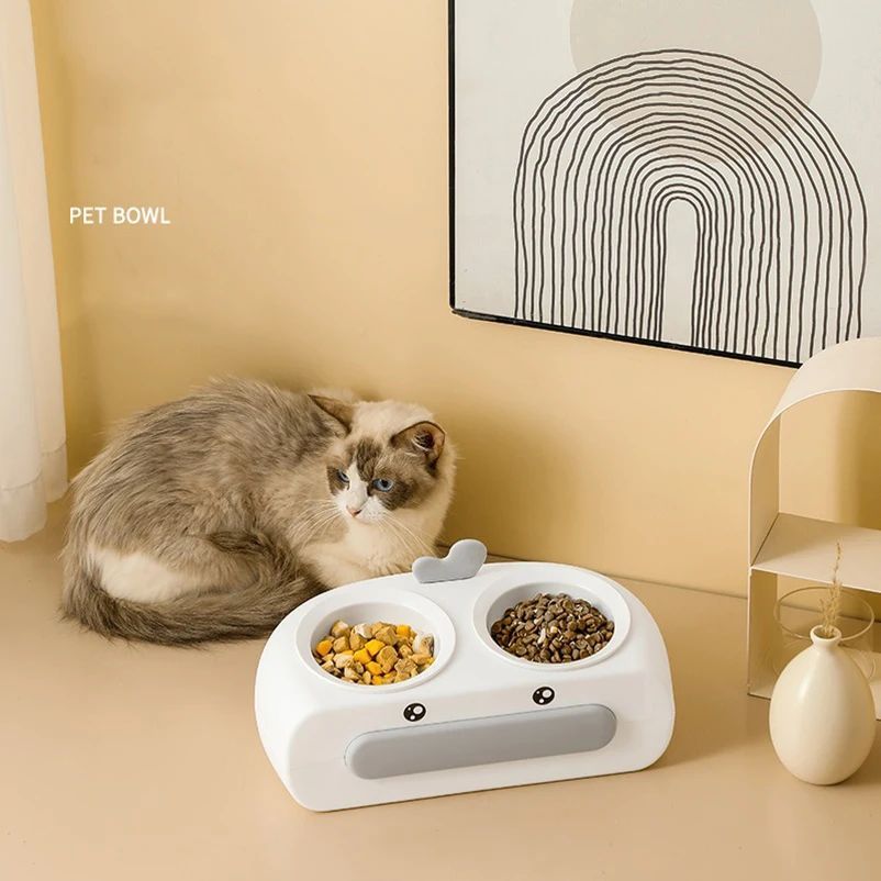 Duck Design Pet Double Bowl Plastic Kitten