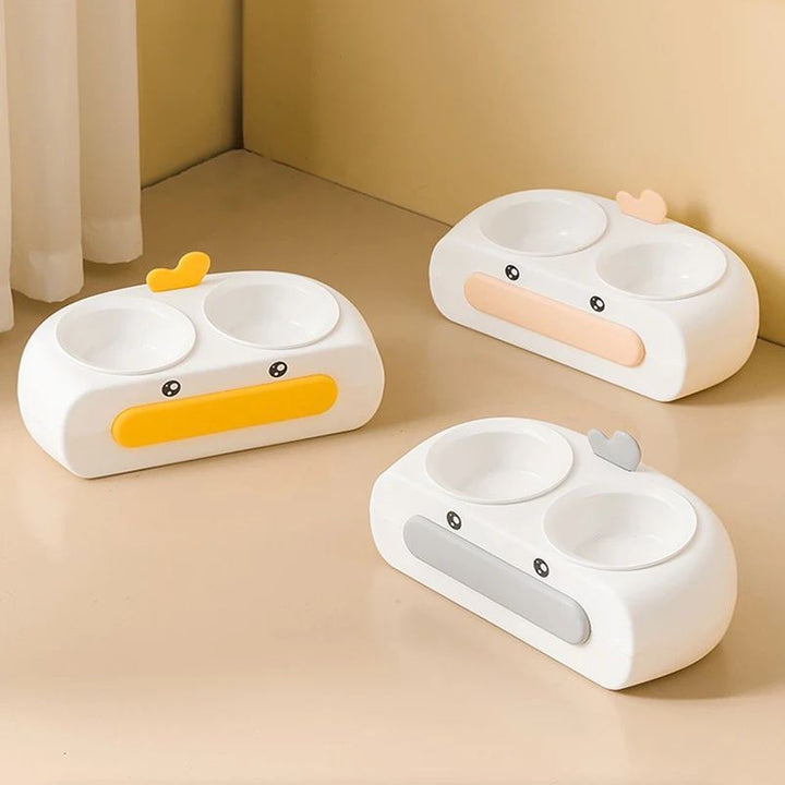 Duck Design Pet Double Bowl Plastic Kitten