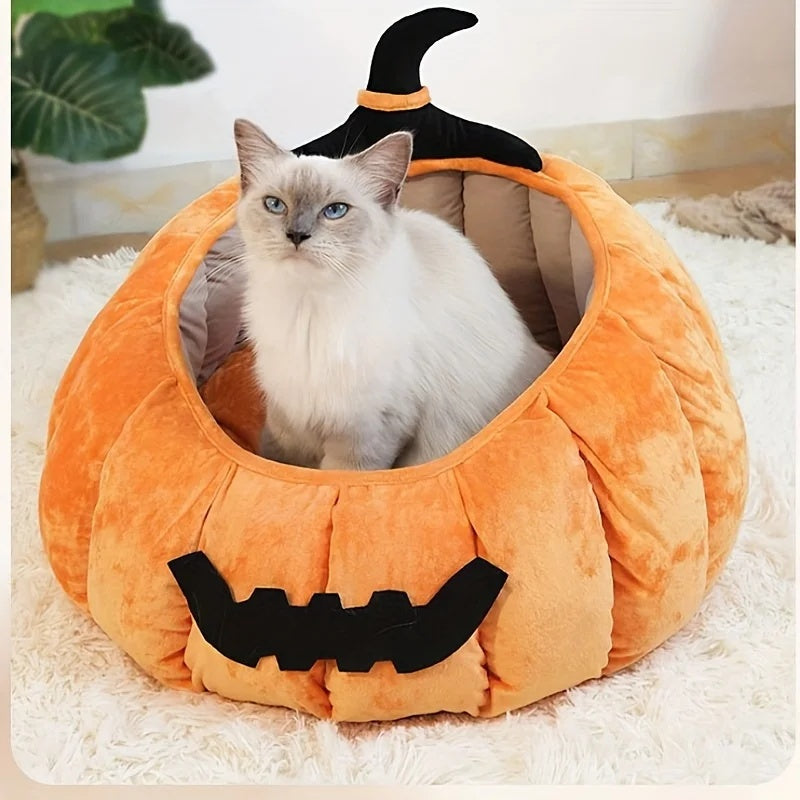 Cat Bed Cozy Halloween Pumpkin Pet Bed