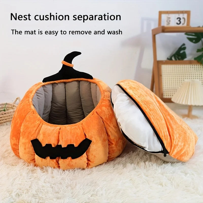 Cat Bed Cozy Halloween Pumpkin Pet Bed