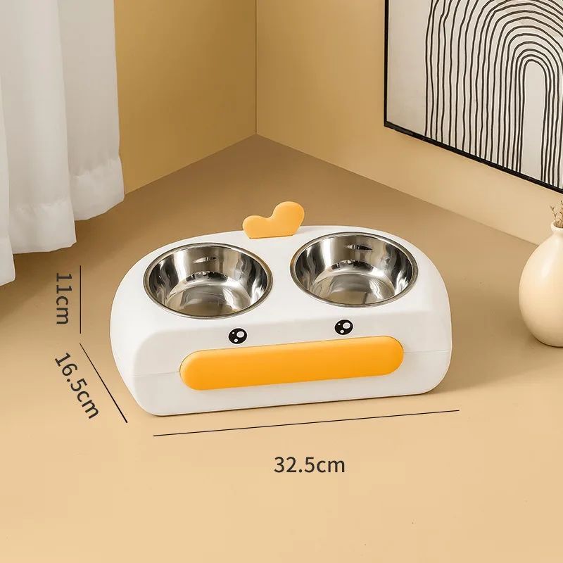 Duck Design Pet Double Bowl Plastic Kitten