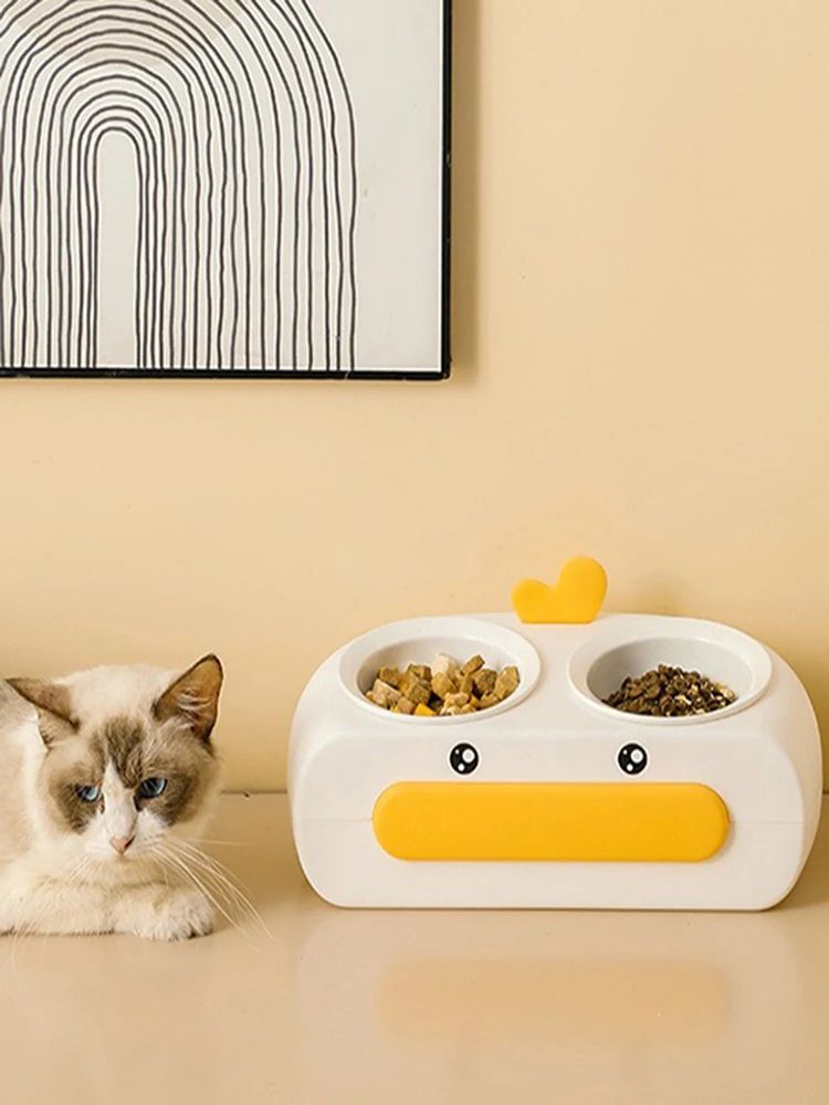 Duck Design Pet Double Bowl Plastic Kitten